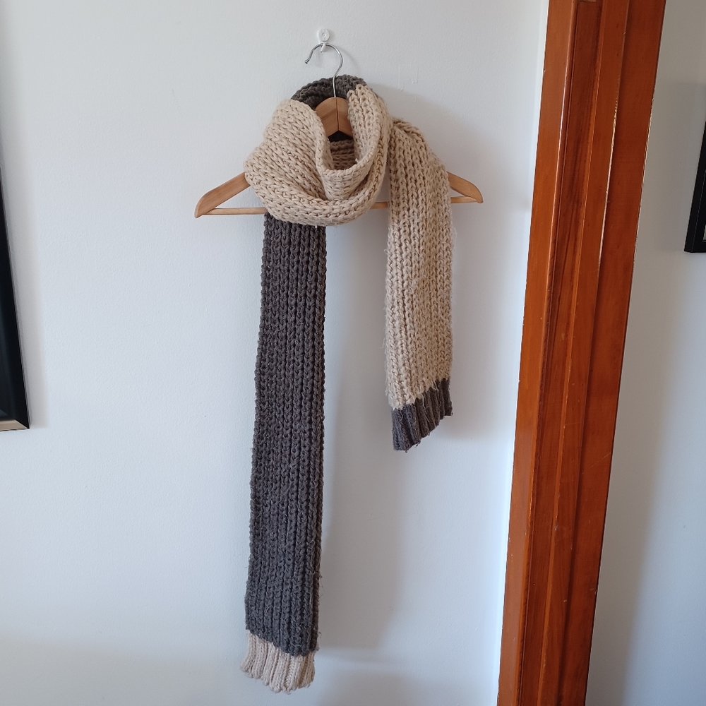 FREE w/$15 Purchase; 2 Tone Beige and Gray / Taupe Knit Scarf